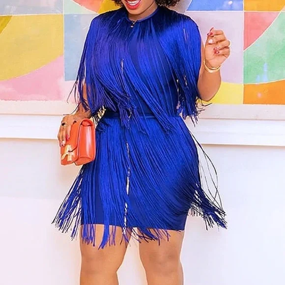 Dresses | Blue Fringe Dress | Poshmark